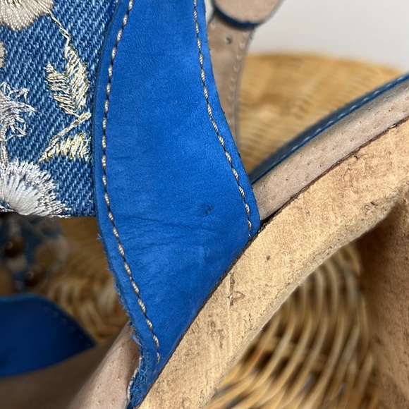 Sbicca Chunky Heel Sandal Embroidered Denim Studded Open Toe 40 - Picture 15 of 15